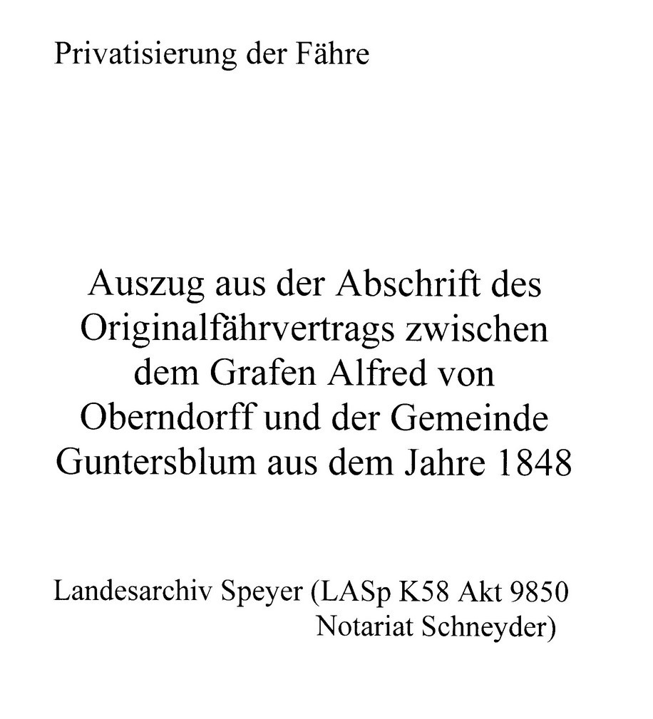 Auszug aus dem Fährvertrag von Oberndorff ./. Gemeinde Guntersblum 1848 (Kulturverein Guntersblum CC BY-NC-SA)