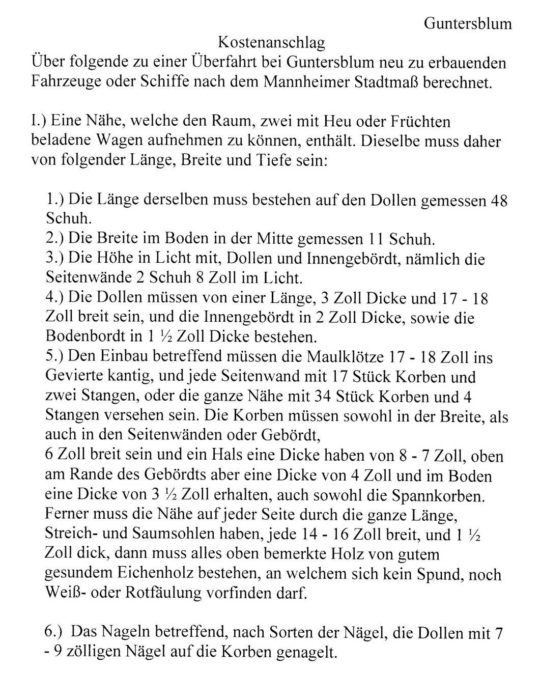 Kostenanschlag für Guntersblumer Fähre 1829 (Kulturverein Guntersblum CC BY-NC-SA)