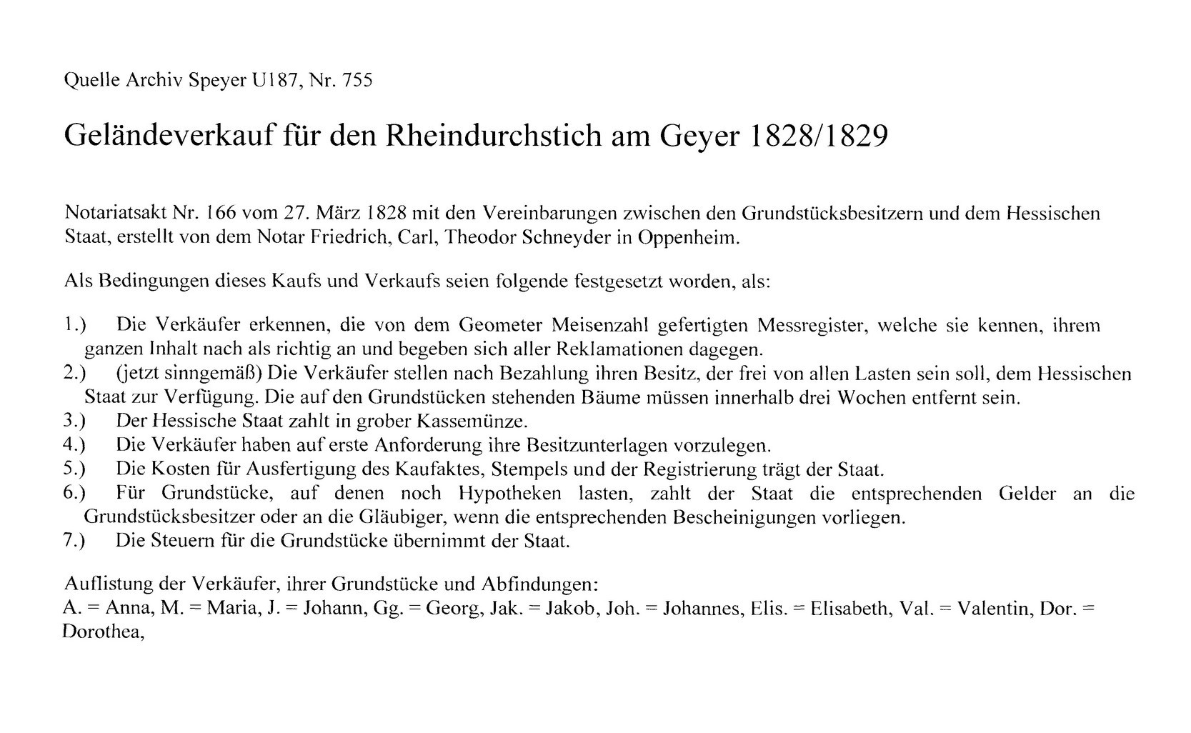 Ankauf von Privatgrundstücken zur Durchführung des Rheindurchstichs (Kulturverein Guntersblum CC BY-NC-SA)