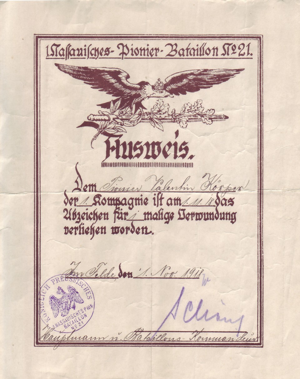 Militärdienst im 1. Weltkrieg Unterlagen von Valentin Körper (Kulturverein Guntersblum CC BY-NC-SA)