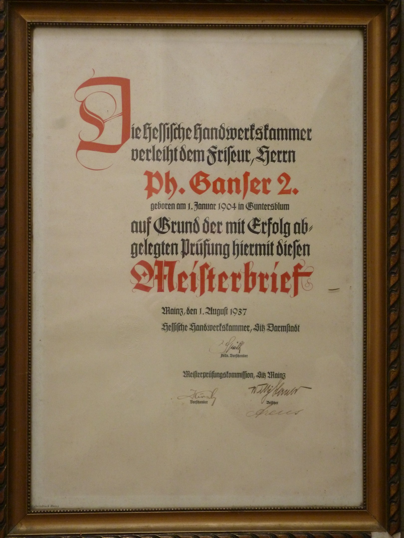 Frisör-Meisterbrief (Kulturverein Guntersblum CC BY-NC-SA)