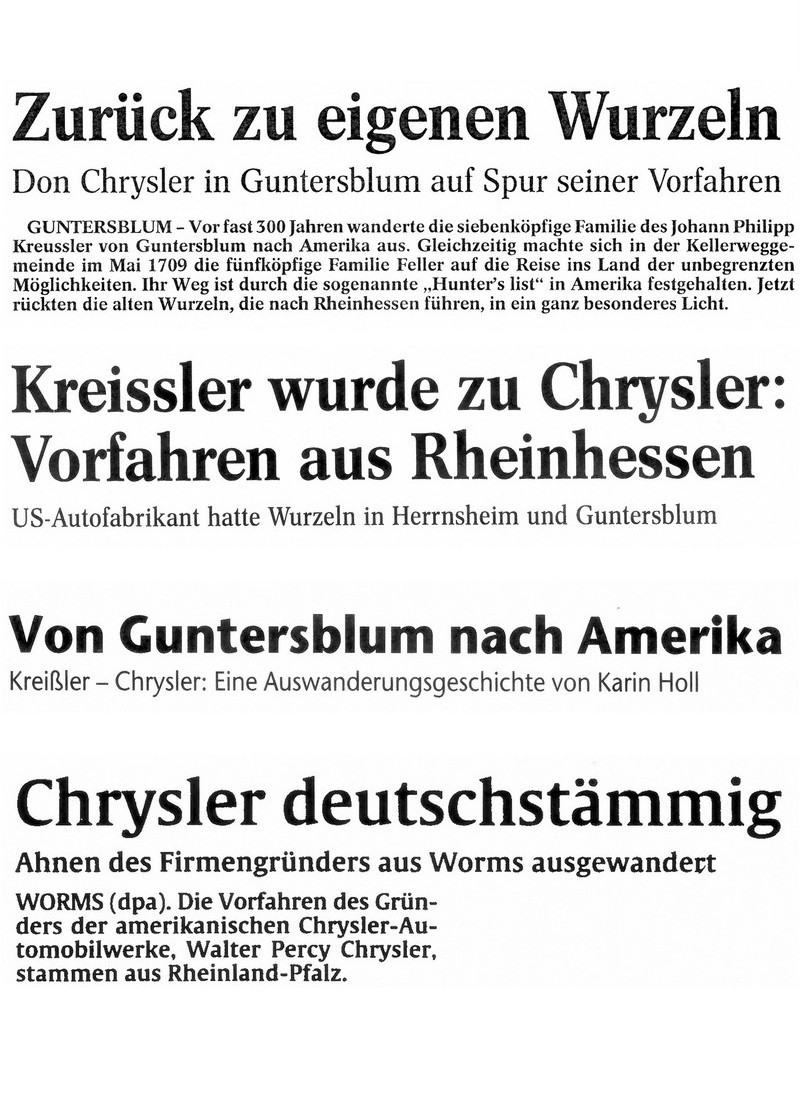 Presseberichten zur Chrysler Herkunft (Kulturverein Guntersblum CC BY-NC-SA)