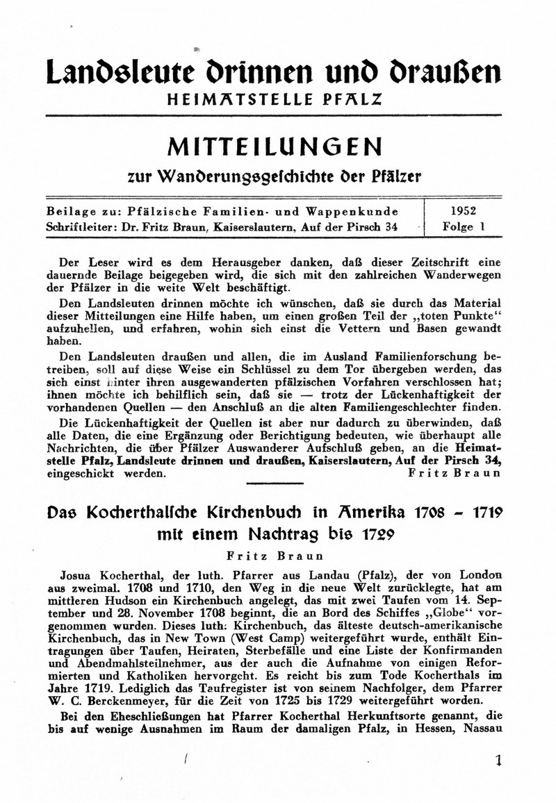 Das Kocherthalsche Kirchenbuch in Amerika 1708-1719 (Kulturverein Guntersblum CC BY-NC-SA)