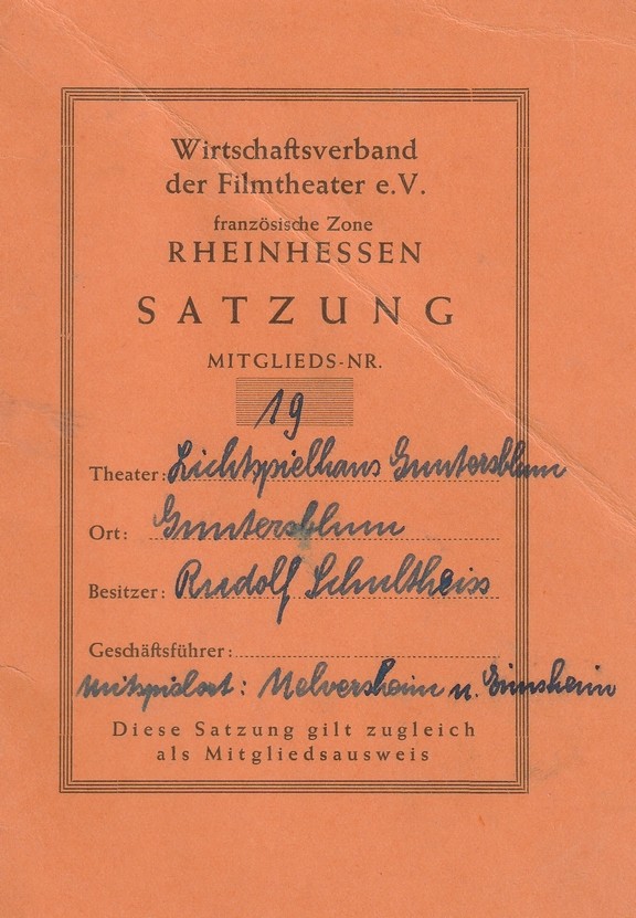 Satzung Wirtschaftsverband der Filmtheater e.V. französische Zone Rheinhessen (Kulturverein Guntersblum CC BY-NC-SA)