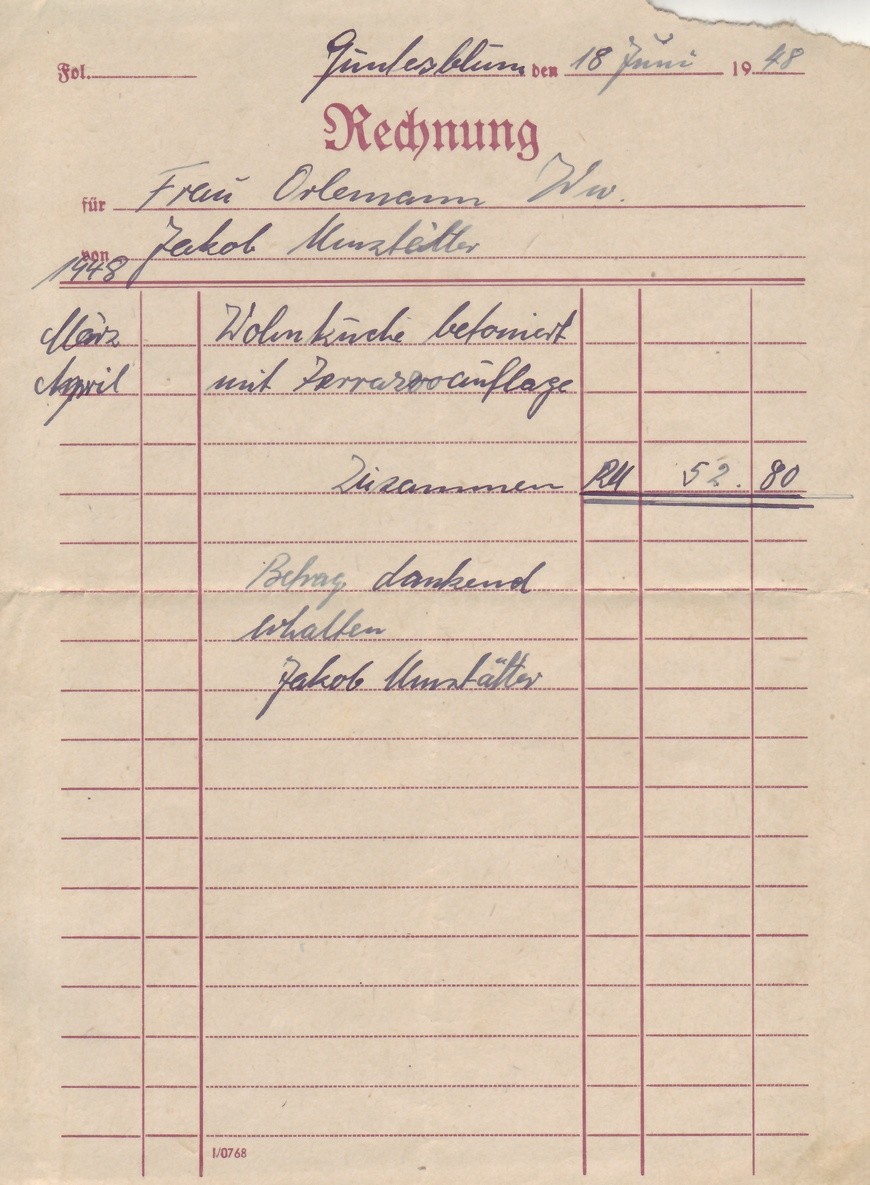 Rechnungen aus der Nachkriegszeit (Kulturverein Guntersblum CC BY-NC-SA)
