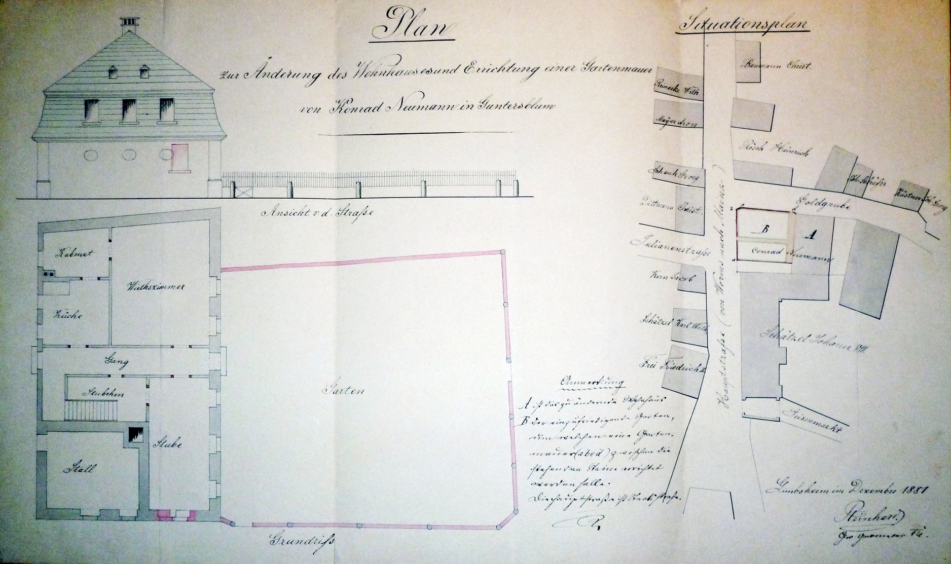 Plan des Wohnhauses von Konrad Neumann in Guntersblum (Kulturverein Guntersblum CC BY-NC-SA)