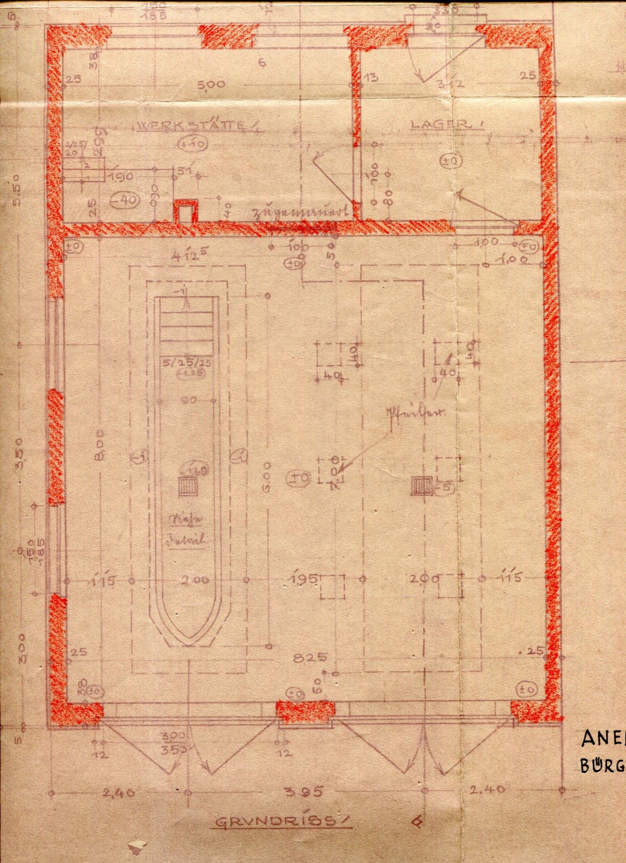 Bauplan einer Fahrzeughalle in Gabsheim (Museum Guntersblum CC BY-NC-SA)