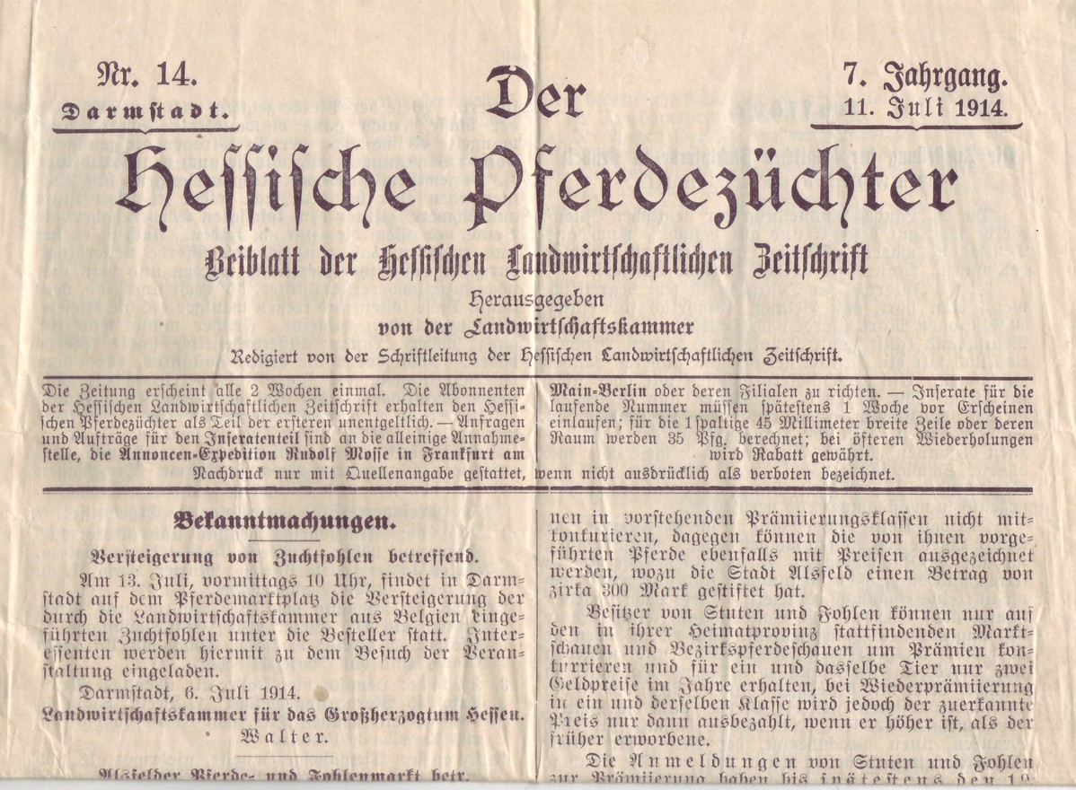 Der hessische Pferdezüchter 1914 Nr. 14 (Kulturverein Guntersblum CC BY-NC-SA)
