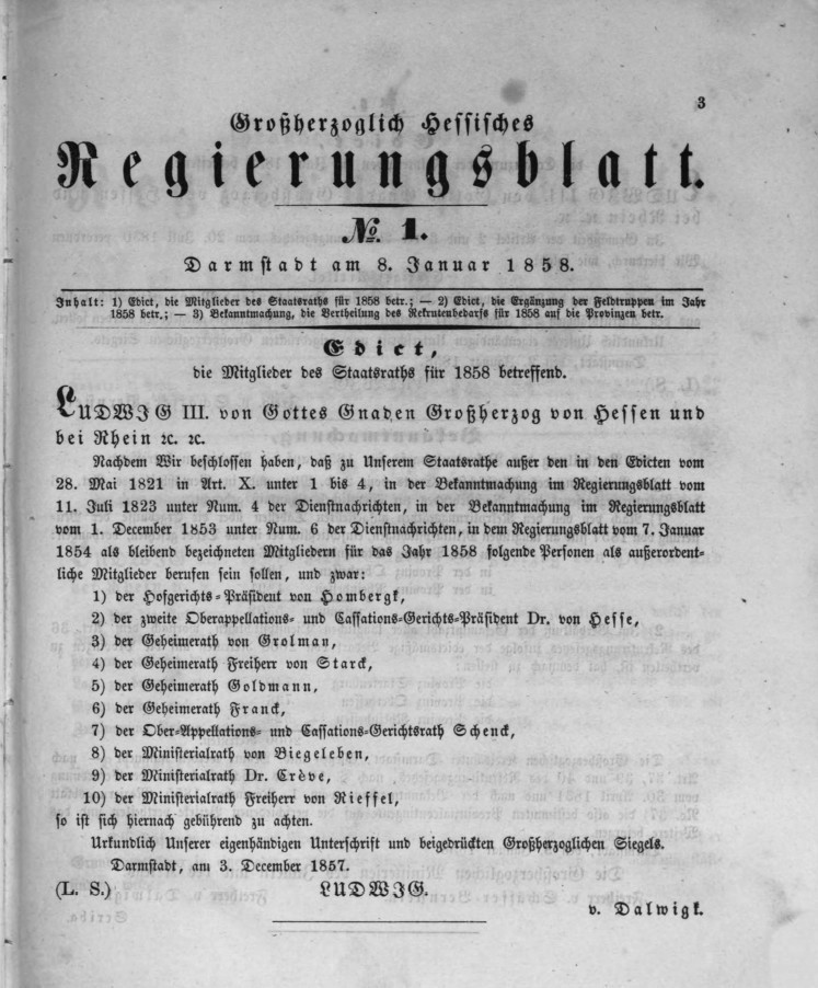 1854 Grossherzoglich hessisches Regierungsblatt (Kulturverein Guntersblum CC BY-NC-SA)