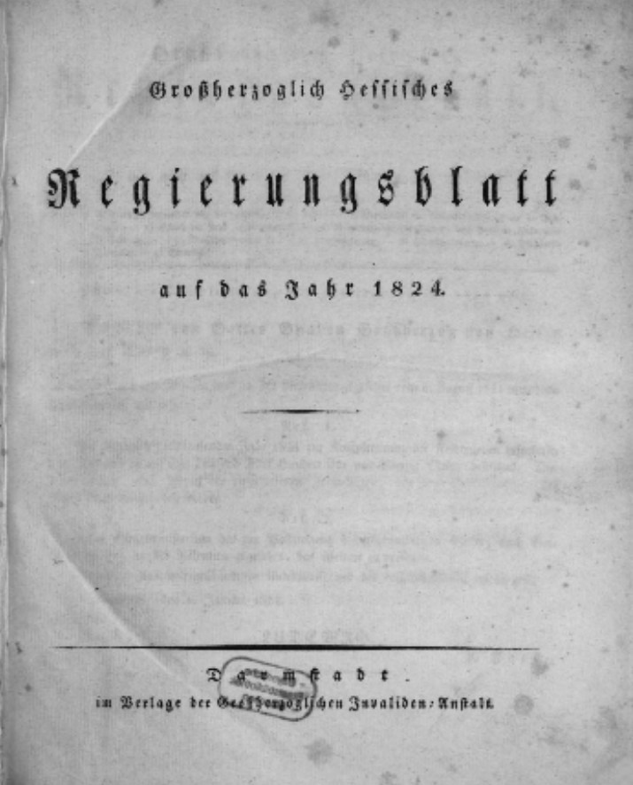1824 Grossherzoglich hessisches Regierungsblatt (Kulturverein Guntersblum CC BY-NC-SA)