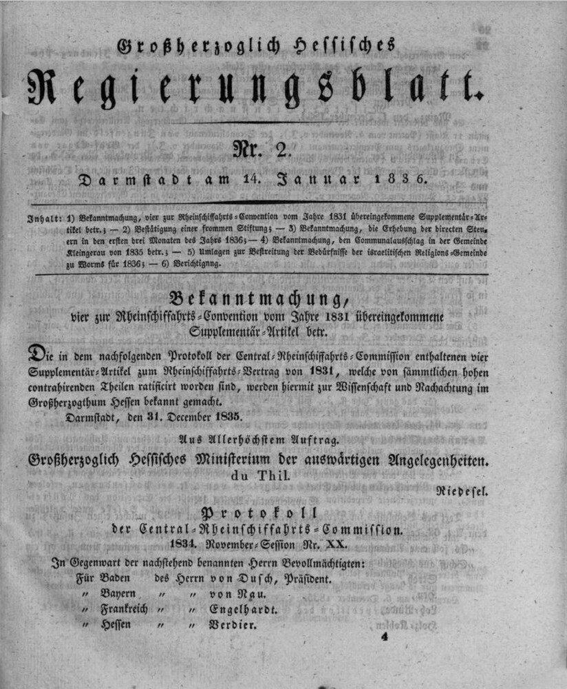 1836 Grossherzoglich hessisches Regierungsblatt (Kulturverein Guntersblum CC BY-NC-SA)