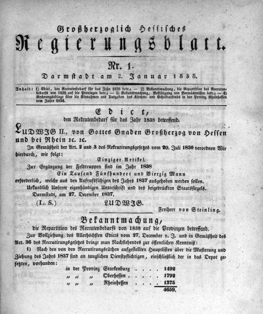 1838 Grossherzoglich hessisches Regierungsblatt (Kulturverein Guntersblum CC BY-NC-SA)