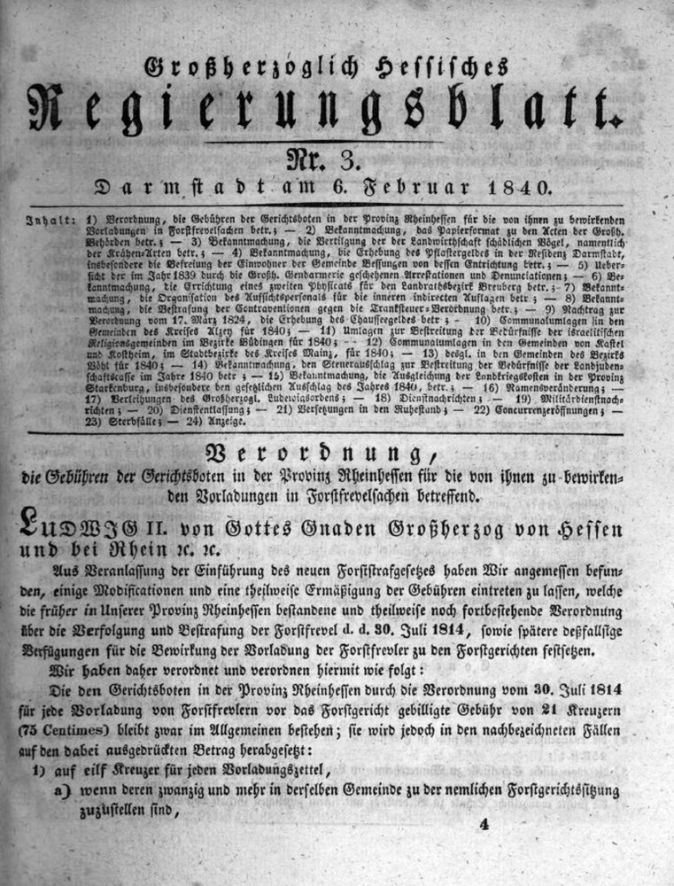 1840 Grossherzoglich hessisches Regierungsblatt (Kulturverein Guntersblum CC BY-NC-SA)