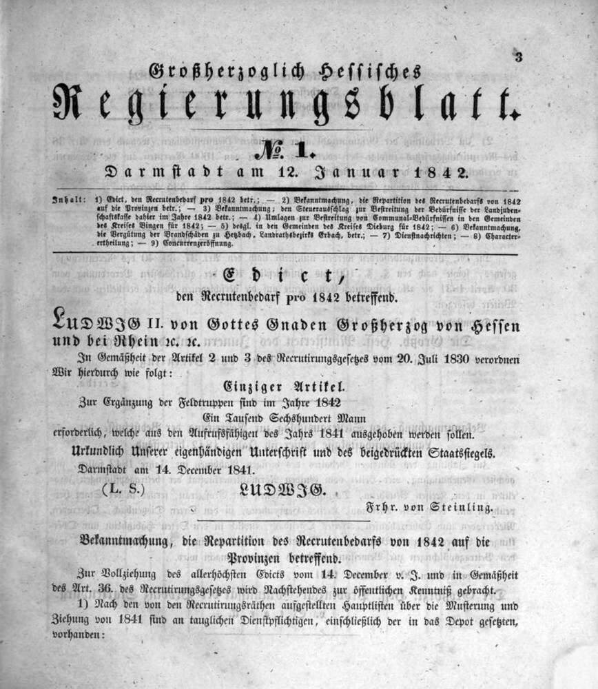 1842 Grossherzoglich hessisches Regierungsblatt (Kulturverein Guntersblum CC BY-NC-SA)