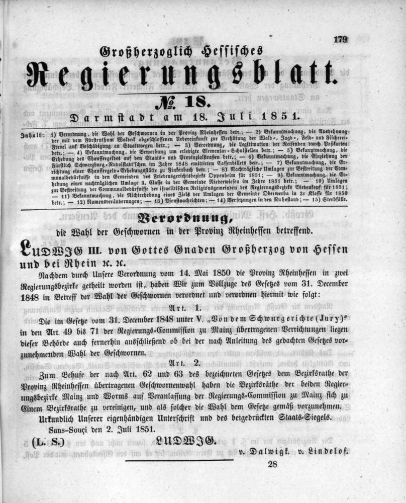 1851 Grossherzoglich hessisches Regierungsblatt (Kulturverein Guntersblum CC BY-NC-SA)