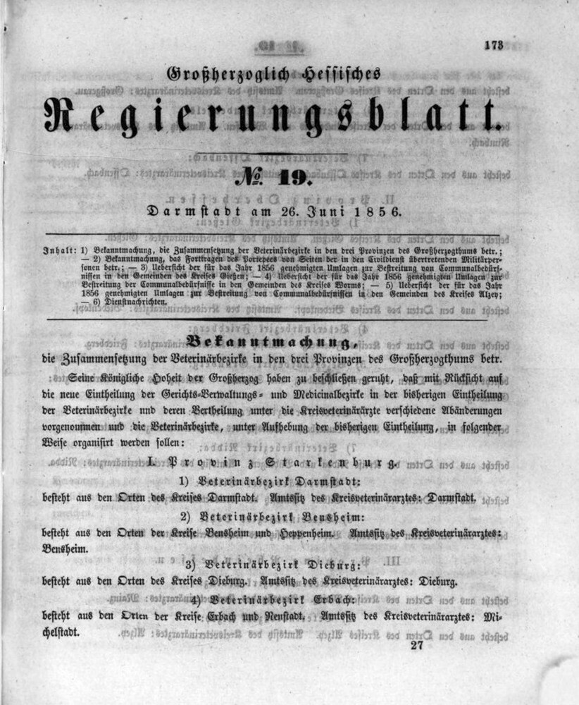 1856 Grossherzoglich hessisches Regierungsblatt (Kulturverein Guntersblum CC BY-NC-SA)
