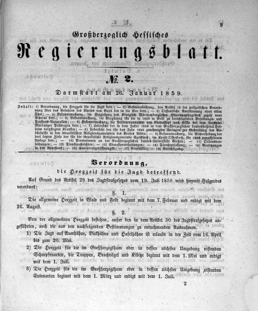 1859 Grossherzoglich hessisches Regierungsblatt (Kulturverein Guntersblum CC BY-NC-SA)