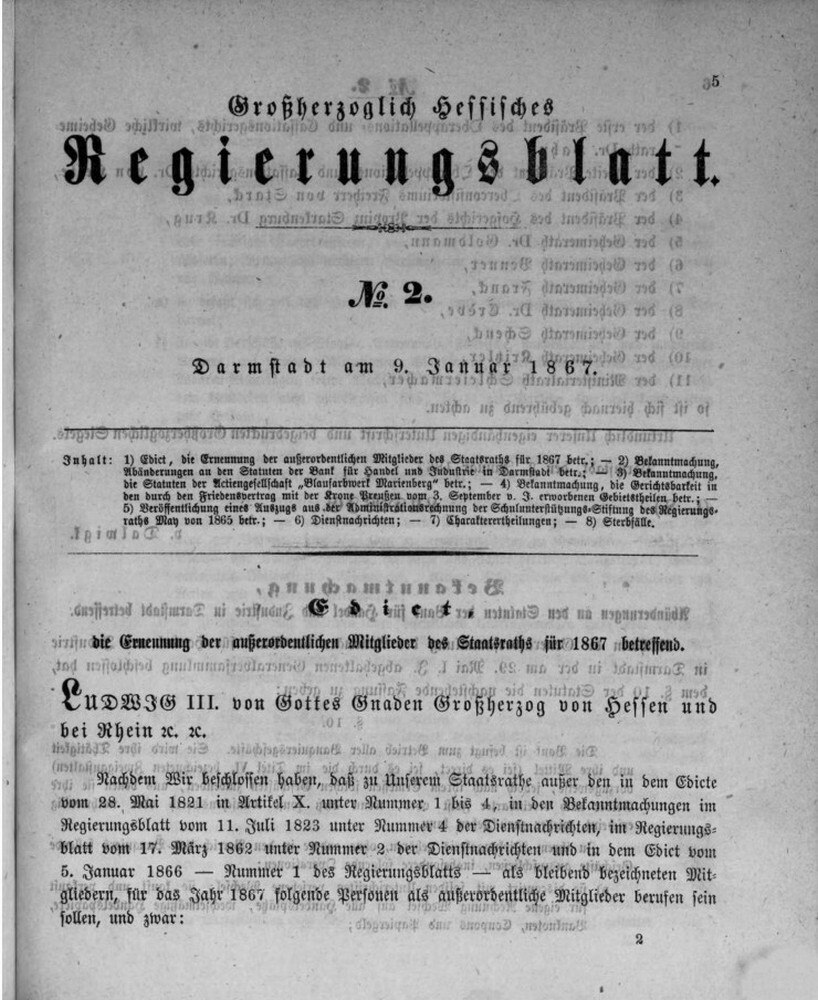 1867 Grossherzoglich hessisches Regierungsblatt (Kulturverein Guntersblum CC BY-NC-SA)