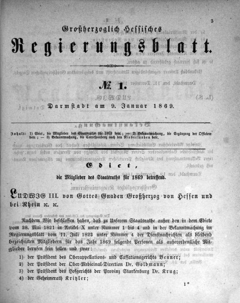 1869 Grossherzoglich hessisches Regierungsblatt (Kulturverein Guntersblum CC BY-NC-SA)