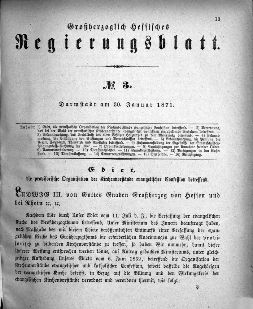 1871 Grossherzoglich hessisches Regierungsblatt (Kulturverein Guntersblum CC BY-NC-SA)