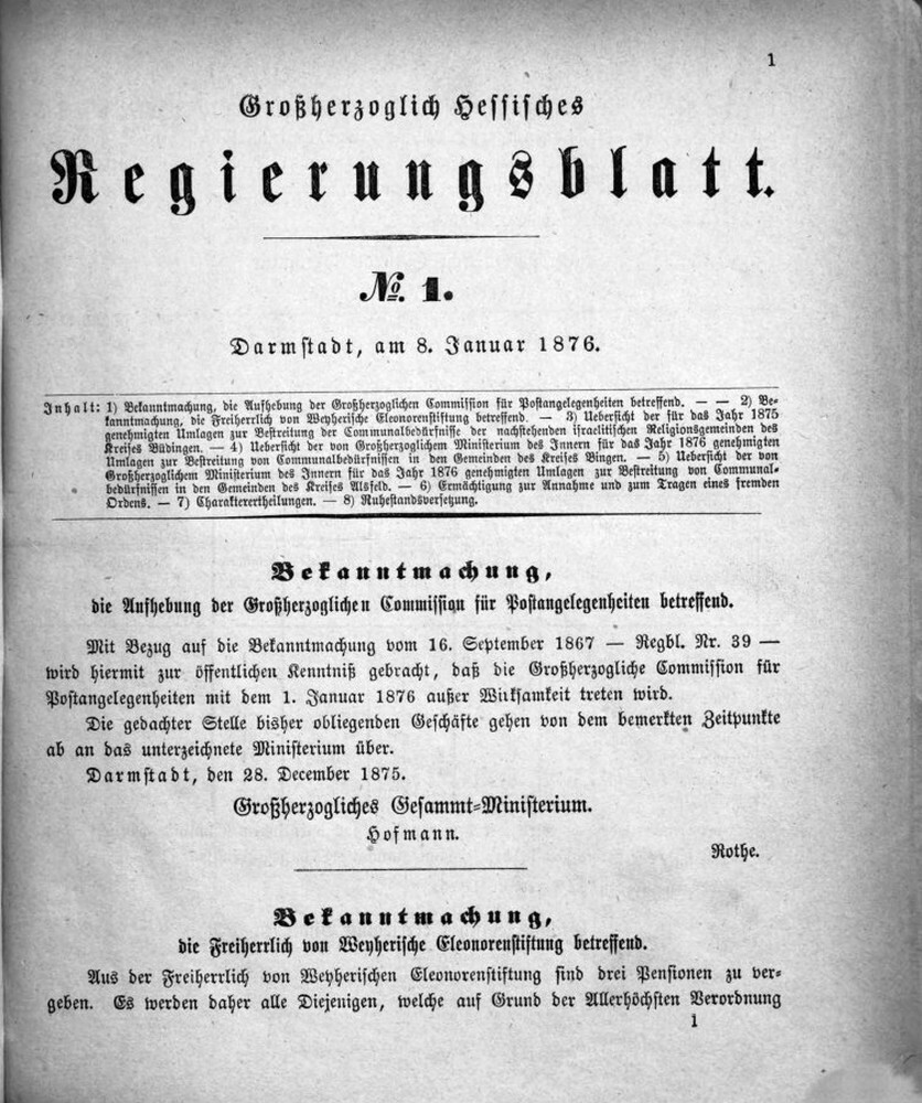 1876 Grossherzoglich hessisches Regierungsblatt (Kulturverein Guntersblum CC BY-NC-SA)