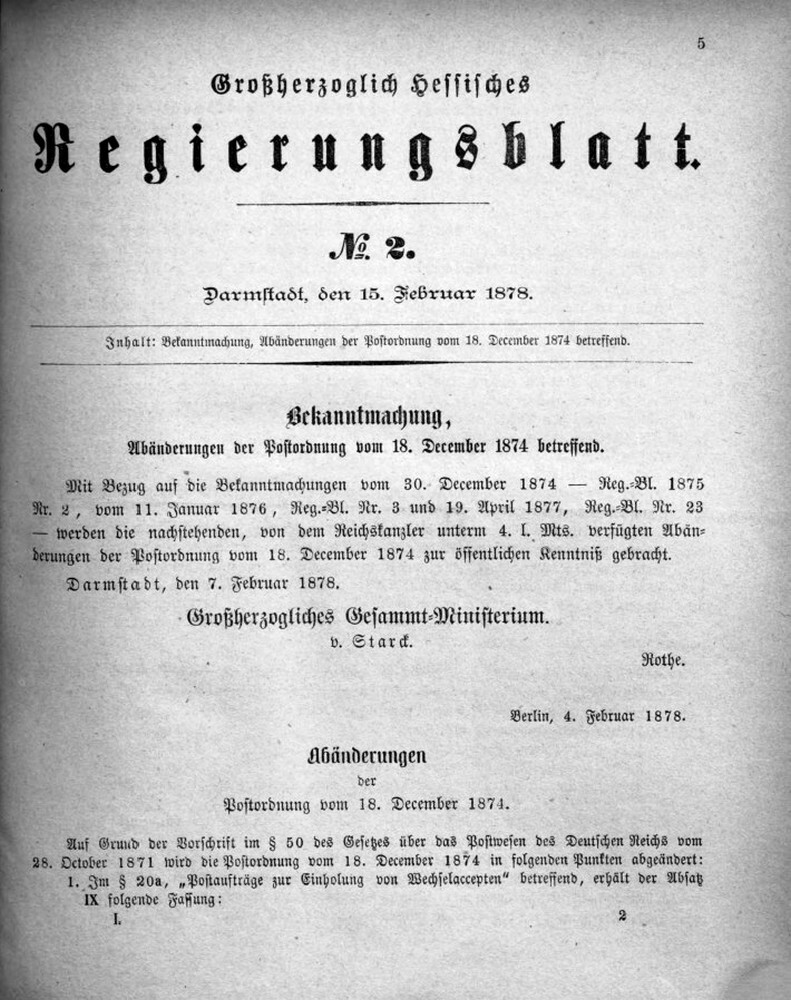 1878 Grossherzoglich hessisches Regierungsblatt (Kulturverein Guntersblum CC BY-NC-SA)