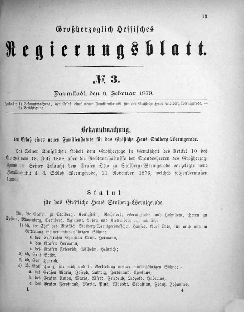 1879 Grossherzoglich hessisches Regierungsblatt (Kulturverein Guntersblum CC BY-NC-SA)