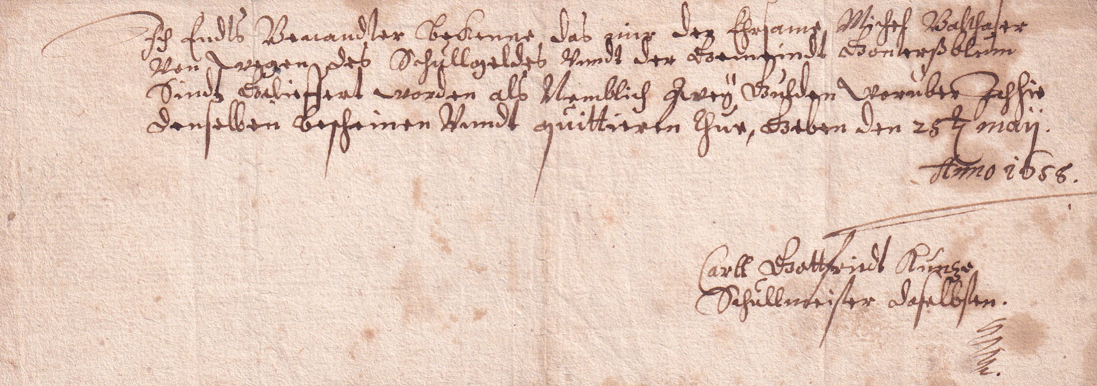 Schuldgeldquittung des Schulmeisters Kunze Guntersblum 1658 (Kulturverein Guntersblum CC BY-NC-SA)