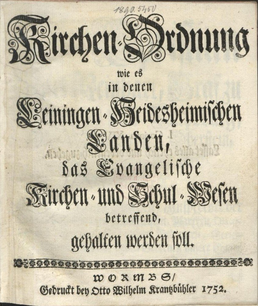 Kirchen-Ordnung in den Leiningen-Heidesheimischen Landen 1752 (Kulturverein Guntersblum CC BY-NC-SA)