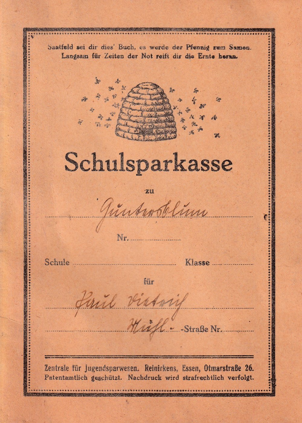 Sparmarken-Heft der "Schulsparkasse" (Kulturverein Guntersblum CC BY-NC-SA)