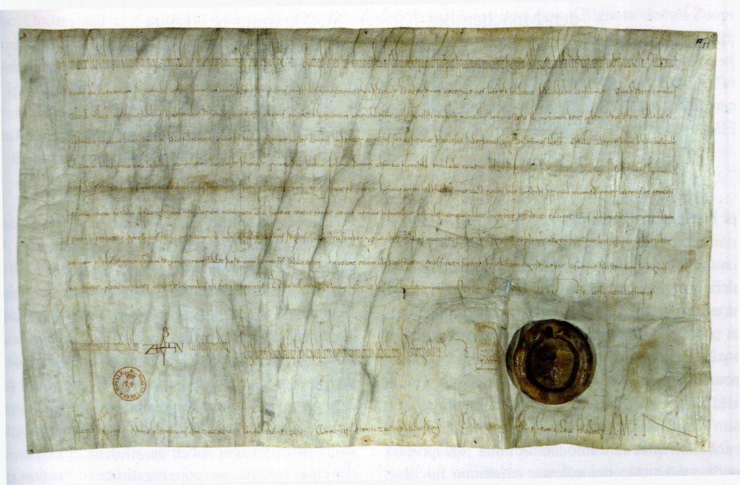 Foto der Urkunde mit der Ersterwähnung von Guntersblum 997 (Kulturverein Guntersblum CC BY-NC-SA)