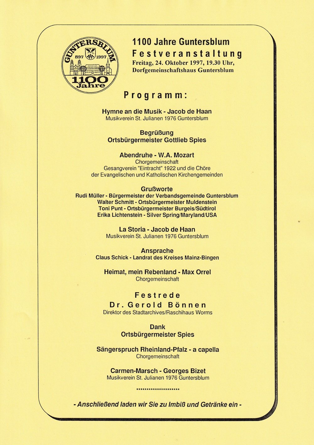 Veranstaltungen zur Feier "1100 Jahre Guntersblum" 1997 (Kulturverein Guntersblum CC BY-NC-SA)