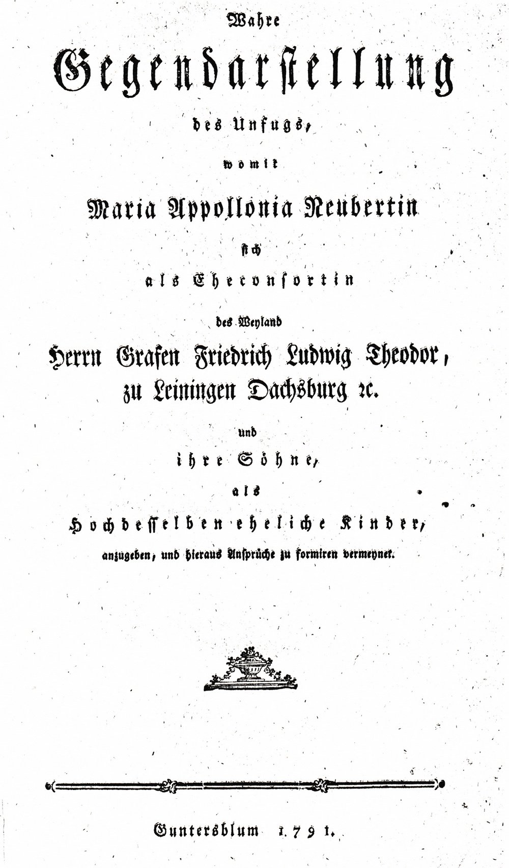 Streitschrift Friedrich von Leiningen-Guntersblum - Appollonia Neubertin (Kulturverein Guntersblum CC BY-NC-SA)