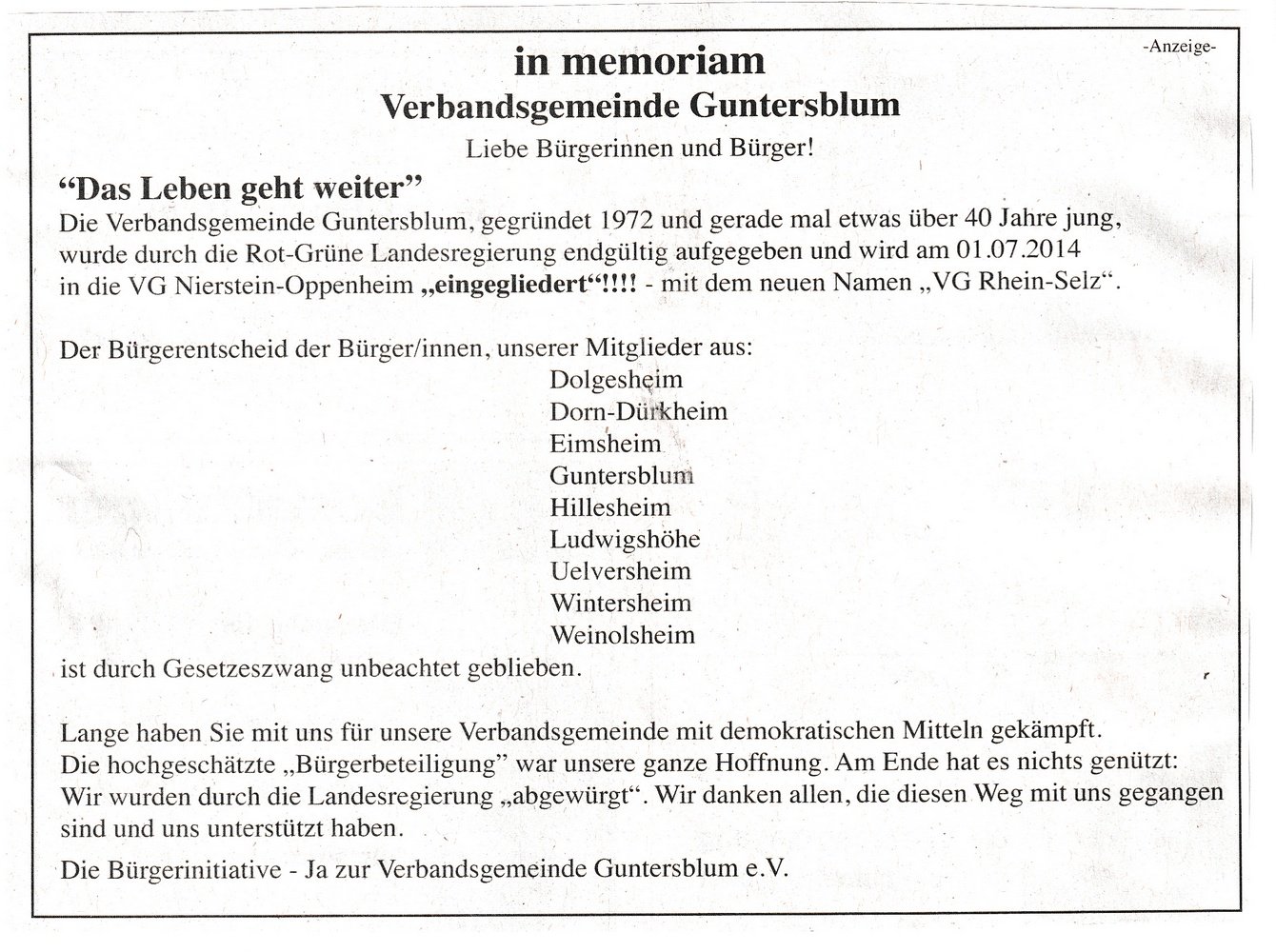 Zwangsfusion der Verbandsgemeinde Guntersblum und Oppenheim-Nierstein (Kulturverein Guntersblum CC BY-NC-SA)