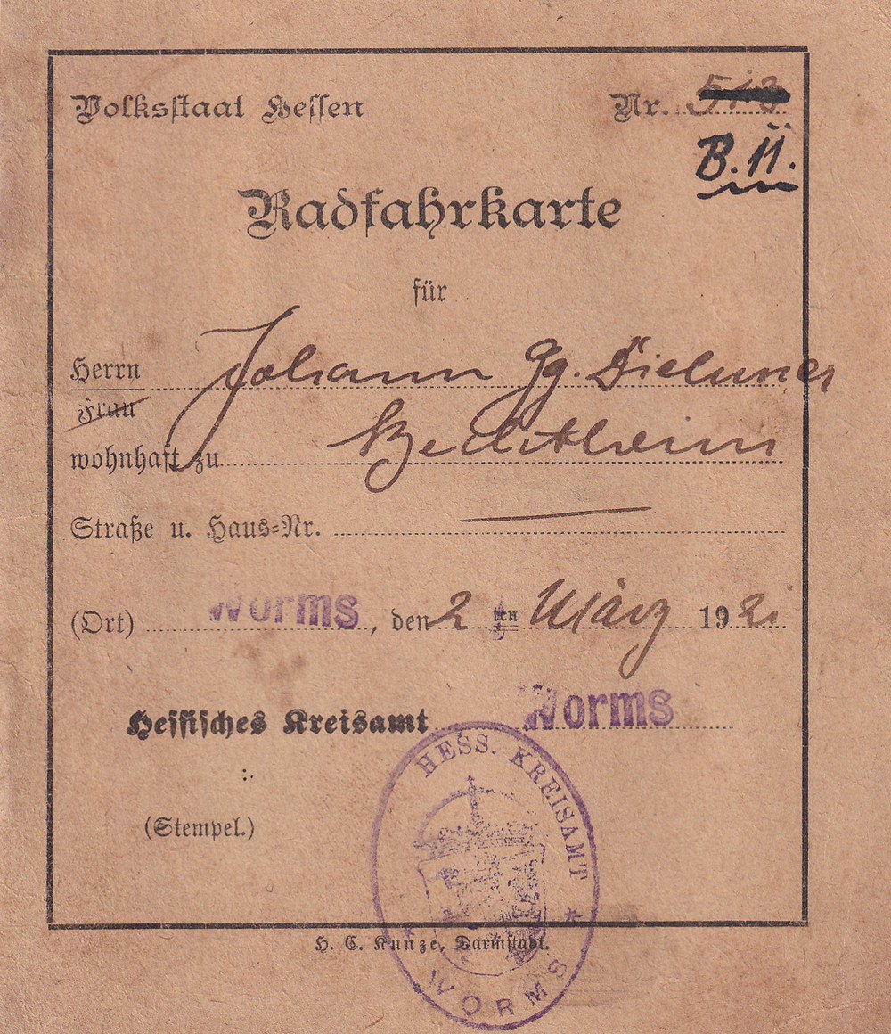 42542 Fahradbuch 1921 (Kulturverein Guntersblum CC BY-NC-SA)