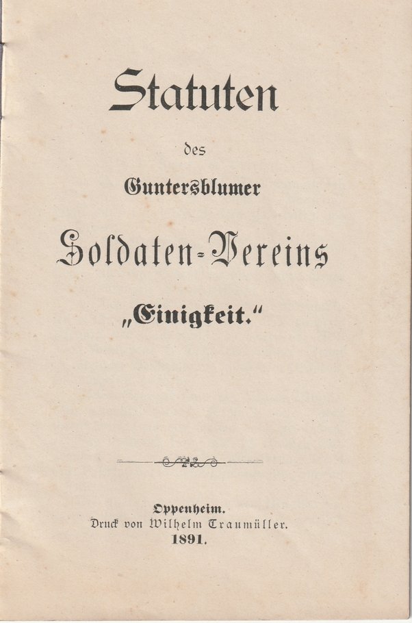 Statuten des Soldaten-Vereins "Einigkeit" Guntersblum (Museum Guntersblum CC BY-NC-SA)
