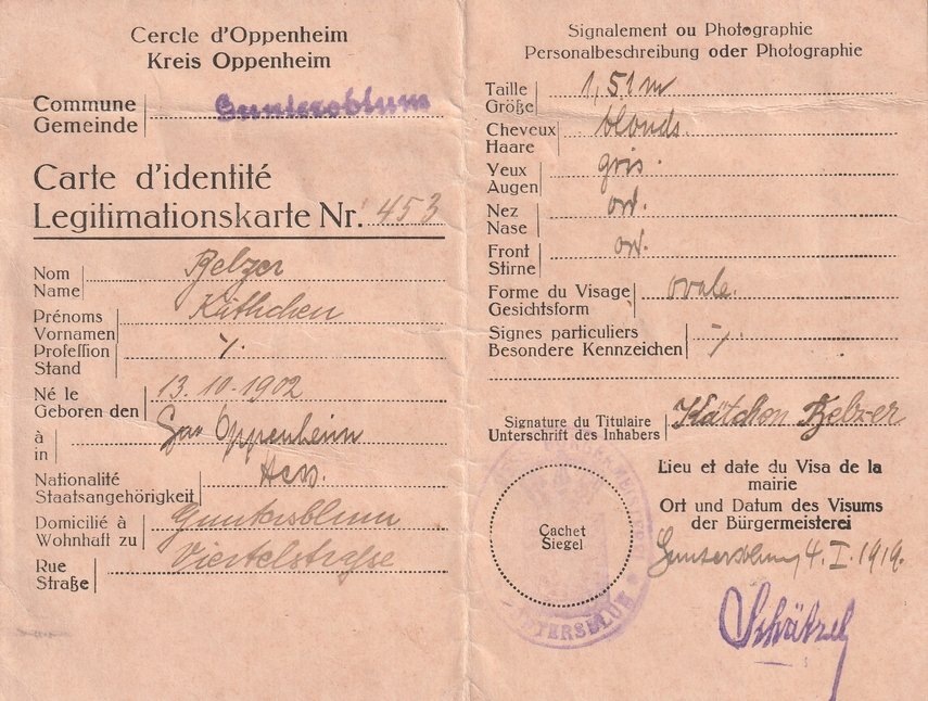 Personal-Ausweis Käthchen Belzer (Museum Guntersblum CC BY-NC-SA)