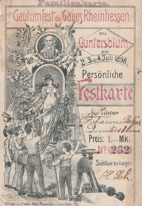 Familienkarte zum Besuch des Gauturnfests Rheinhessen 1898 (Museum Guntersblum CC BY-NC-SA)