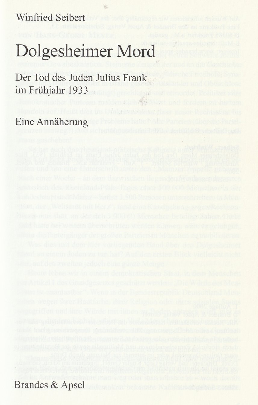 Dolgesheimer Mord - Der Tod des Juden Julius Frank im Frühjahr 1933 - Eine Annäherung (Gerhard Stärk CC BY-NC-SA)