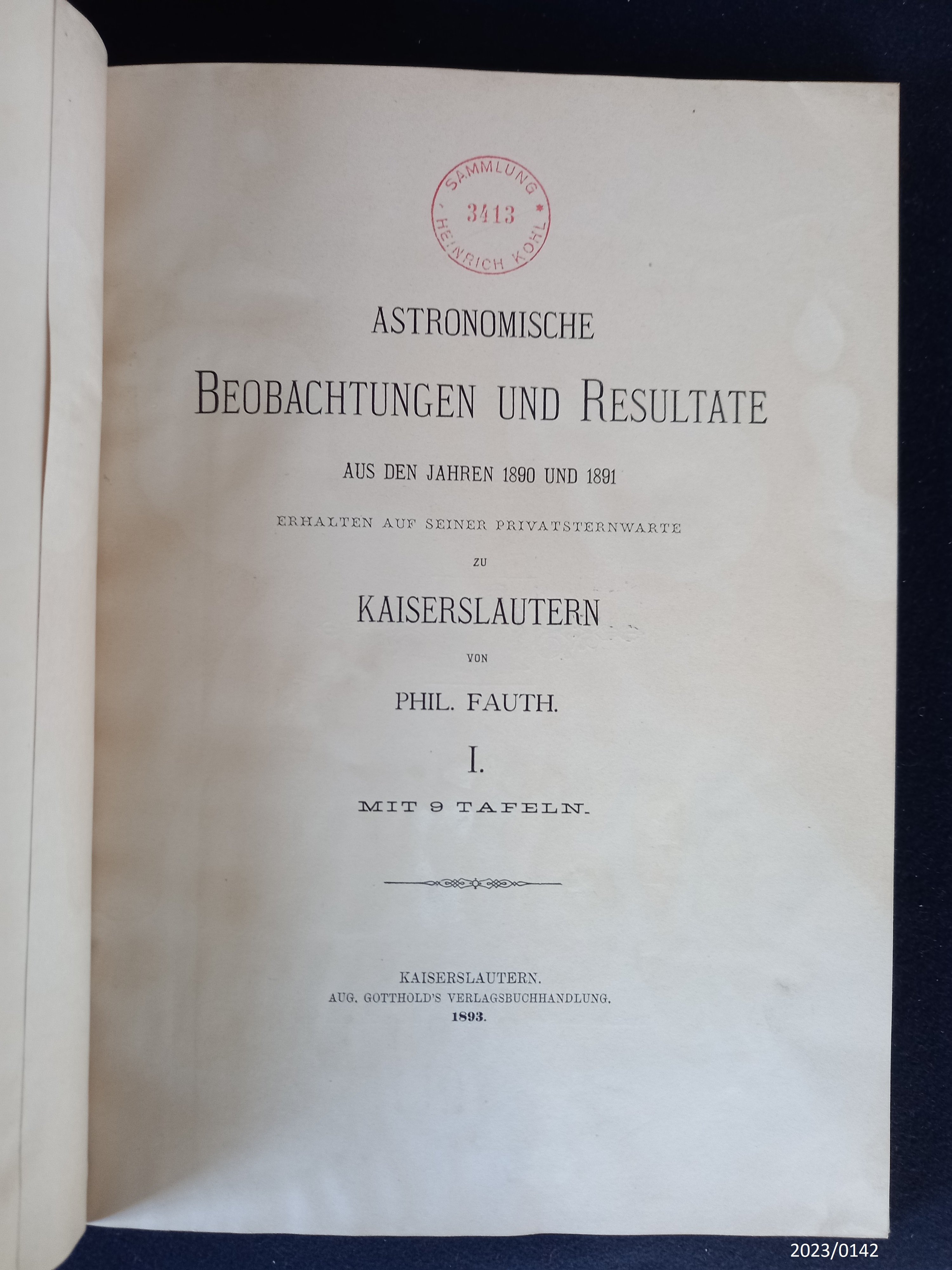 Buch Astronomische Beobachtungen von Philipp Fauth (Stadtmuseum Bad Dürkheim im Kulturzentrum Haus Catoir CC BY-NC-SA)