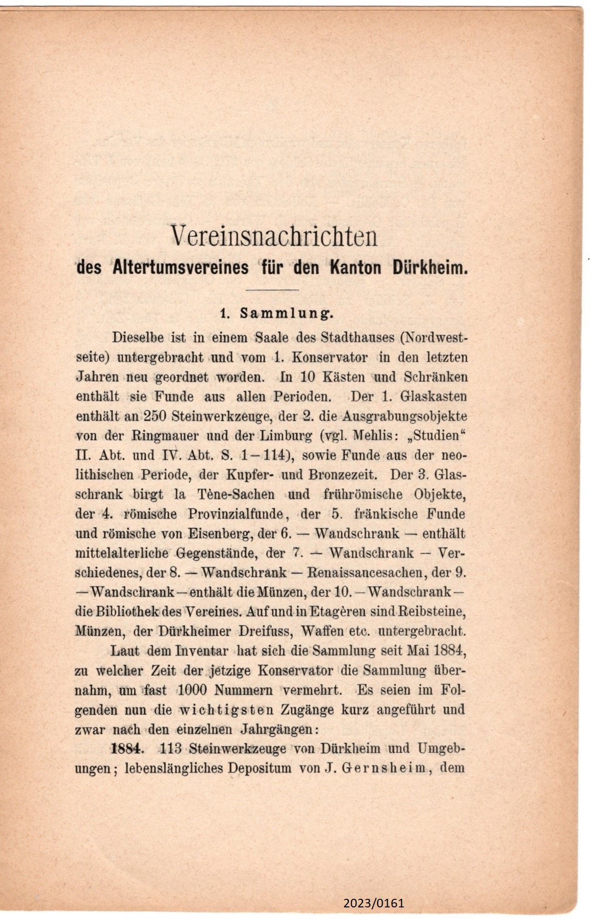 Vereinsnachrichten des Altertumsvereins für den Kanton Bad Dürkheim März 1888 (Stadtmuseum Bad Dürkheim im Kulturzentrum Haus Catoir CC BY-NC-SA)