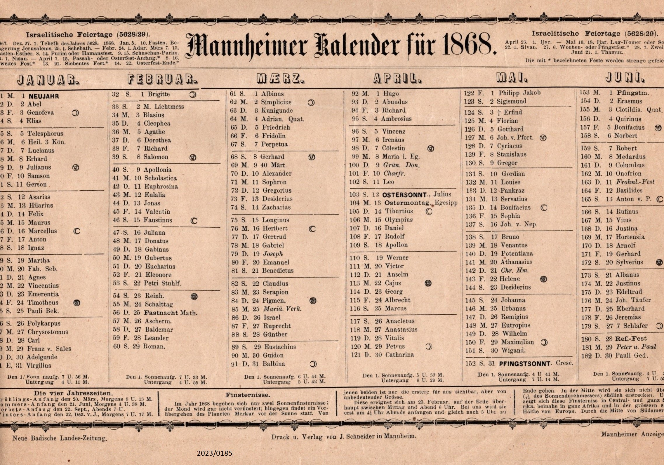 Mannheimer Kalender für 1868 (Stadtmuseum Bad Dürkheim im Kulturzentrum Haus Catoir CC BY-NC-SA)