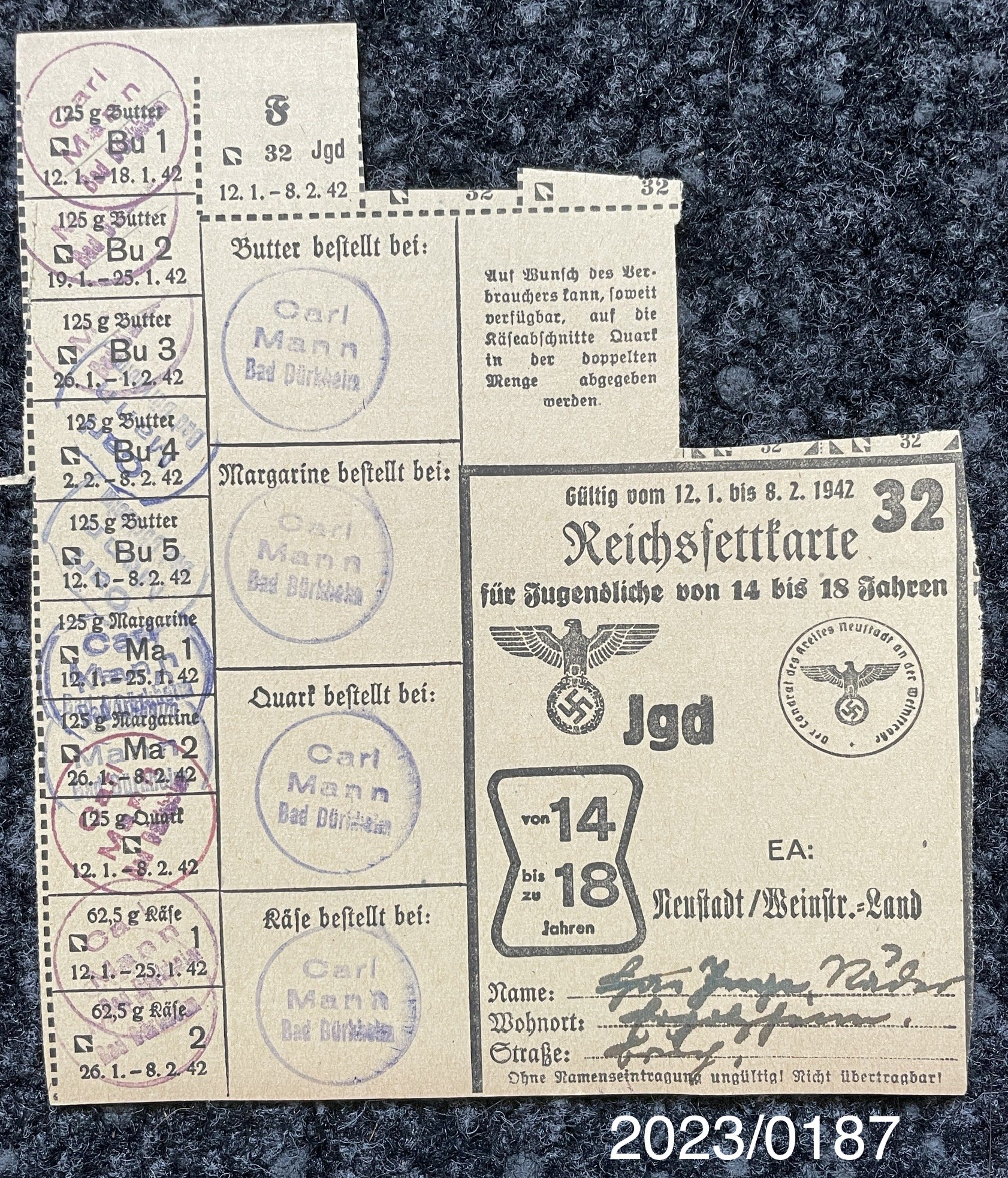 Reichsfettkarte Nr. 32 1942 (Stadtmuseum Bad Dürkheim im Kulturzentrum Haus Catoir CC BY-NC-SA)