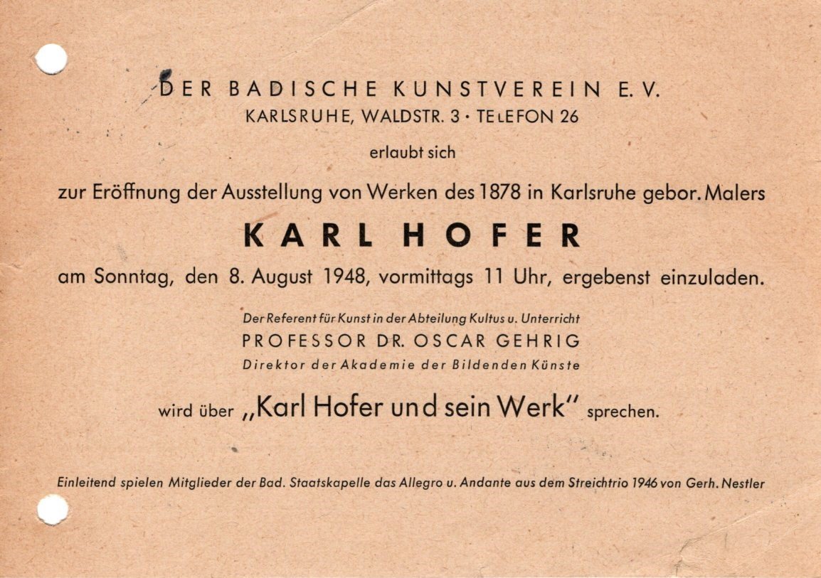 Einladung des Badischen Kunstvereins an Dr. Münch, Kunsthistoriker, 1948 (Stadtmuseum Bad Dürkheim im Kulturzentrum Haus Catoir CC BY-NC-SA)