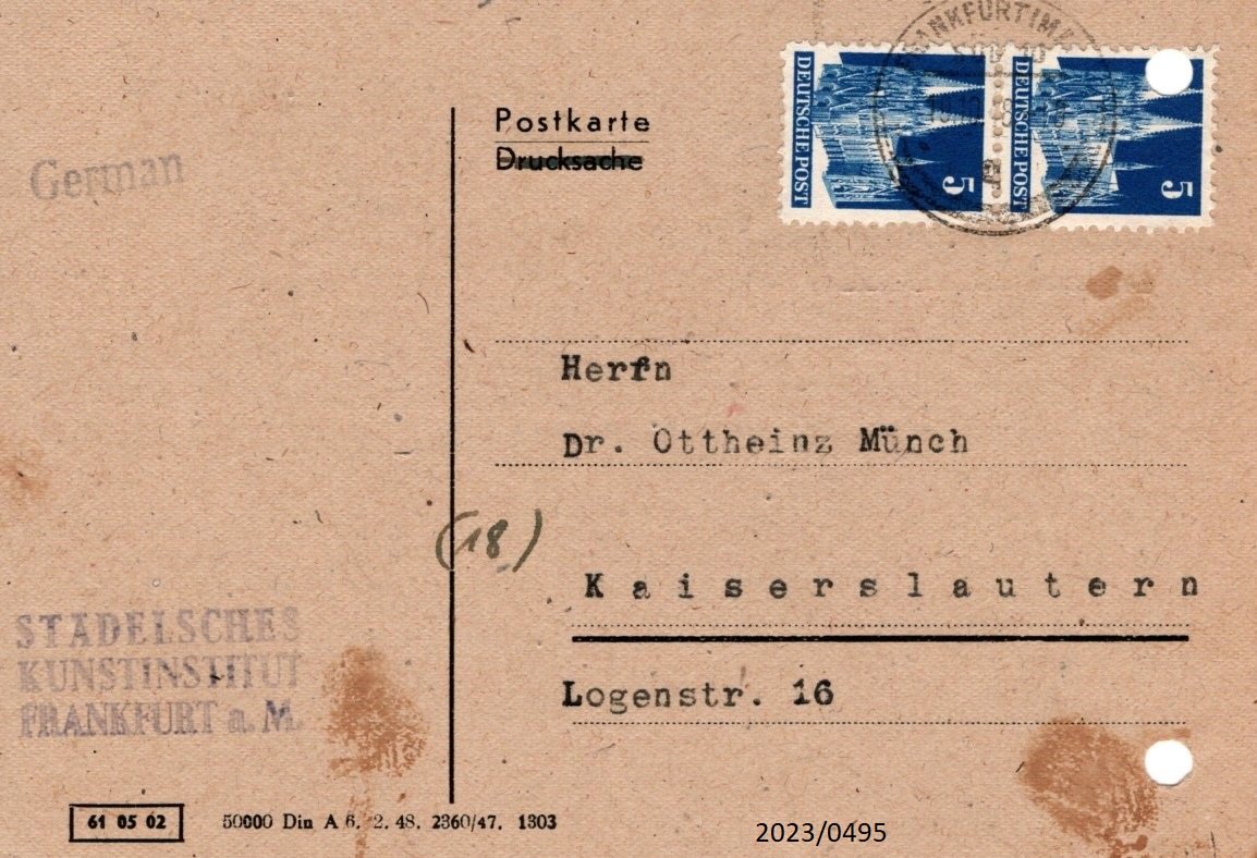 Einladung des Städelschen Kunstinstituts Frankfurt an Dr. Münch Kunsthistoriker 1948 (Stadtmuseum Bad Dürkheim im Kulturzentrum Haus Catoir CC BY-NC-SA)