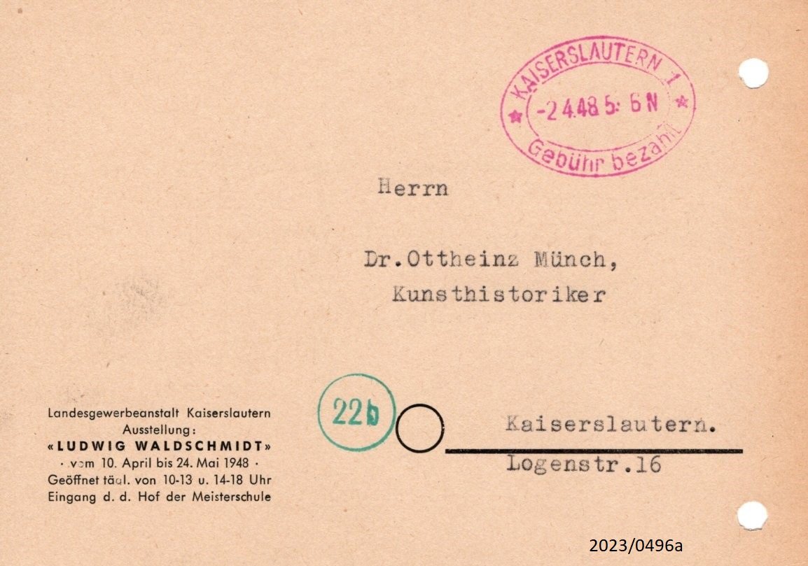 Einladungen der Pfälzischen Landesgewerbeanstalt Kaiserslautern 1948 (Stadtmuseum Bad Dürkheim im Kulturzentrum Haus Catoir CC BY-NC-SA)
