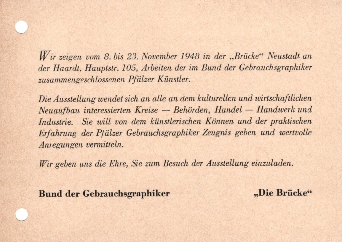 Einladung zur Ausstellung vom Bund der Gebrauchsgraphiker 1948 (Stadtmuseum Bad Dürkheim im Kulturzentrum Haus Catoir CC BY-NC-SA)