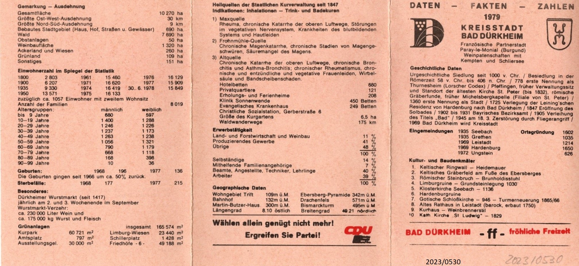 CDU- Information zur Kreisstadt Bad Dürkheim 1979 (Stadtmuseum Bad Dürkheim im Kulturzentrum Haus Catoir CC BY-NC-SA)