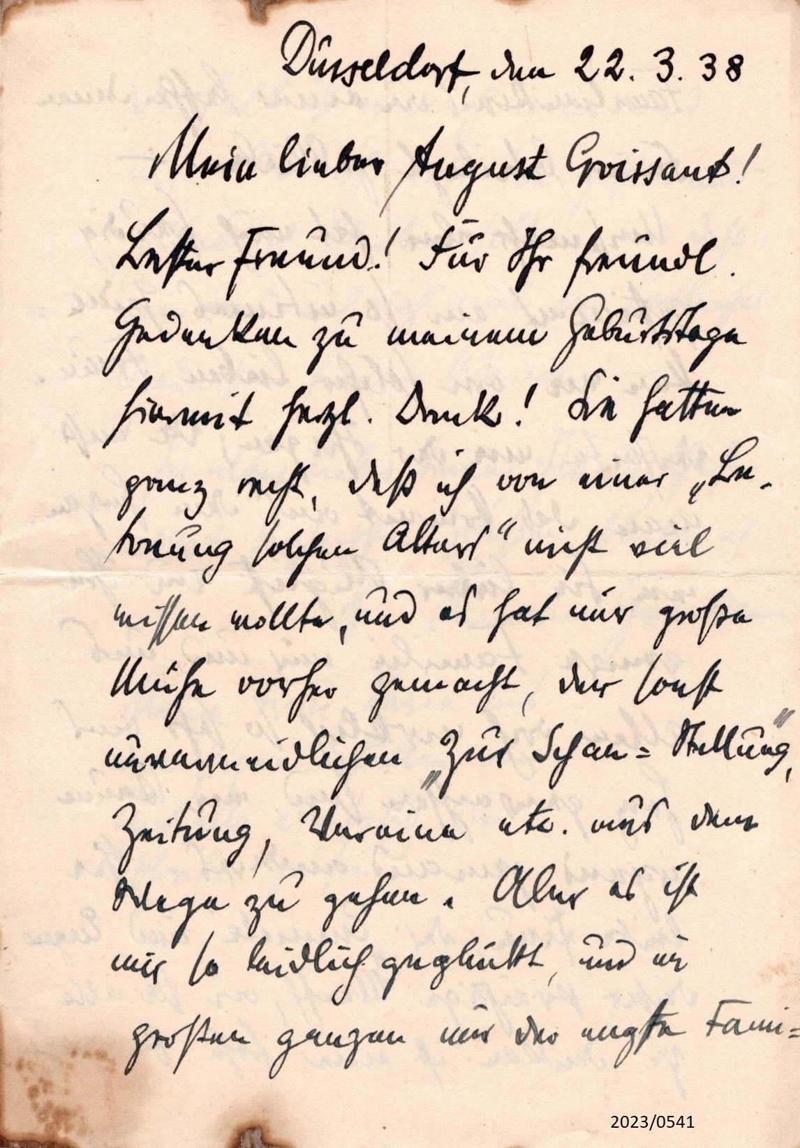 Brief von H. Goerke an A. Croissant 1938 (Stadtmuseum Bad Dürkheim im Kulturzentrum Haus Catoir CC BY-NC-SA)