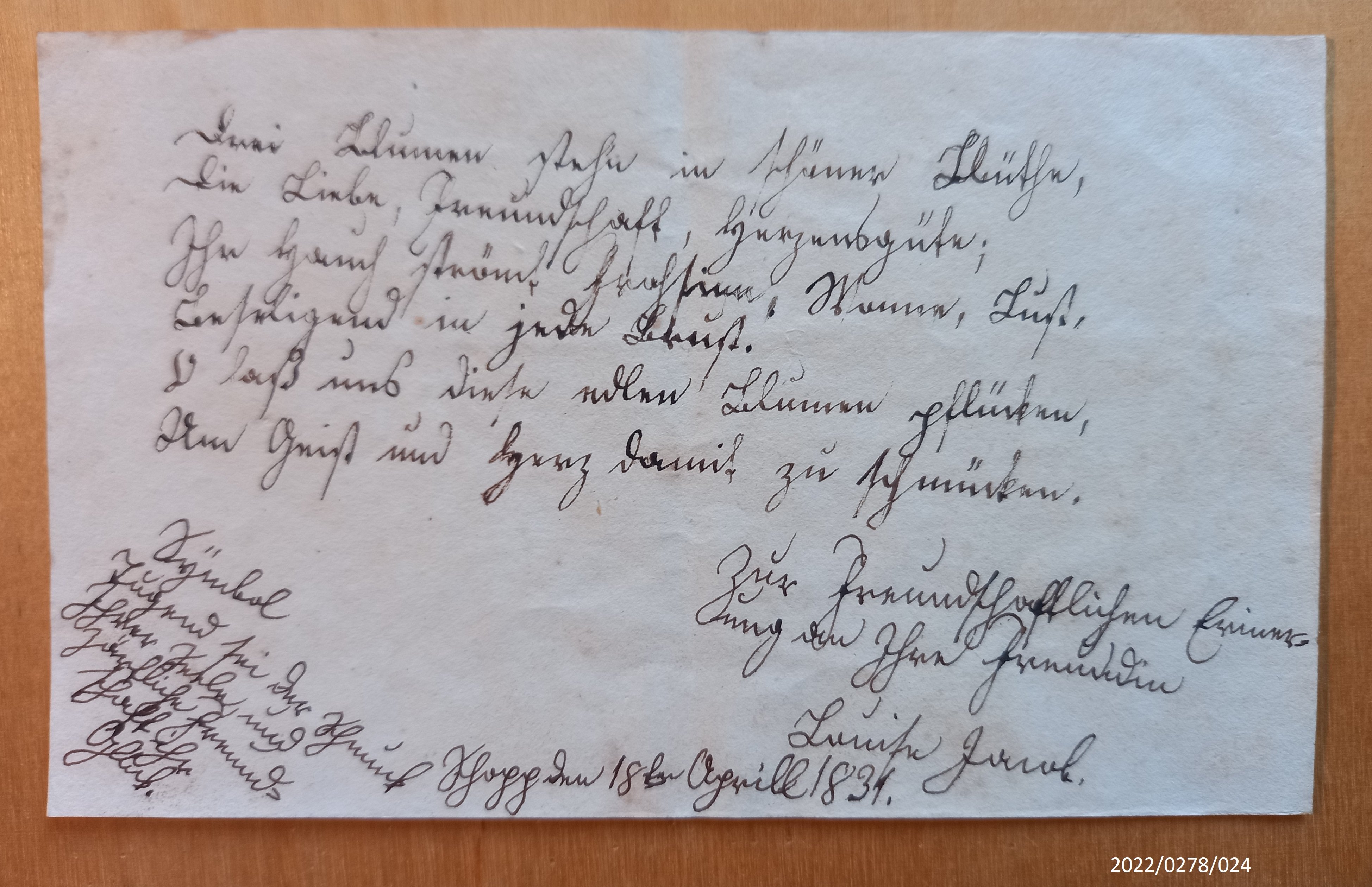 Blatt eines Poesiealbums, 1828-1832, Blatt 24 (Stadtmuseum Bad Dürkheim im Kulturzentrum Haus Catoir CC BY-NC-SA)